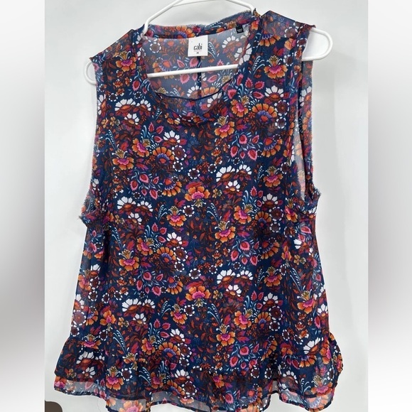 Cabi Lindsey Tank Navy Multi Color Floral Raw Hem Tank #5391 - Size M - Picture 5 of 5
